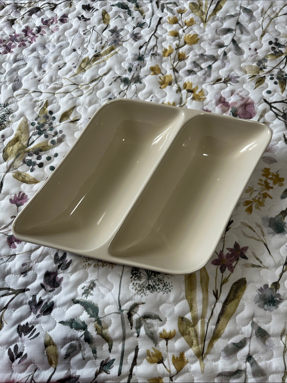 Longaberger Cream Double-Compartment Serving Dish Woven